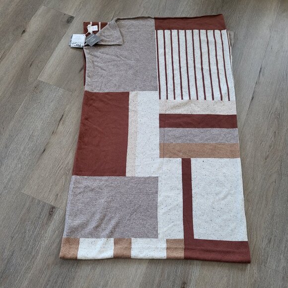 Garnet Hill Cashmere Wrap Scarf Rust Patchwork One Size - Picture 8 of 13